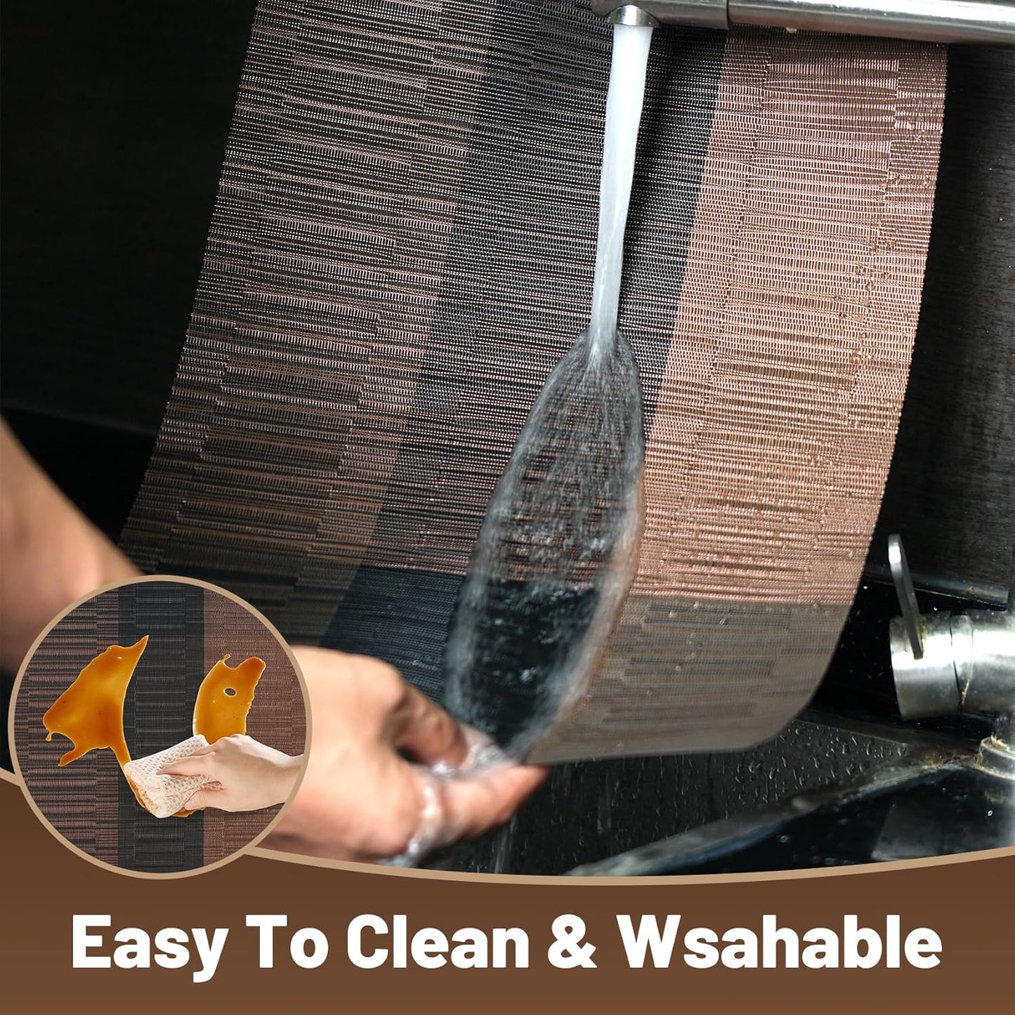 Placemats Set of 12,Non-Slip PVC Weave Table Mats Easy to Clean,Heat Resistant Place Mats for Kitchen Dining Table Decoration Indoor Outdoor,Black Brown