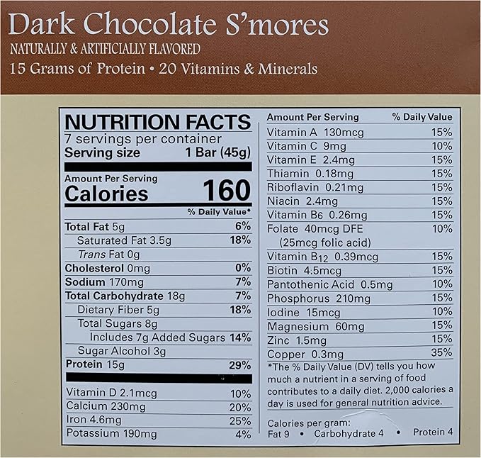 Dark Chocolate S'mores Bar - New Journey Weight Loss & Wellness - High Protein Meal Replacement Nutrition Bar (7 bars/box)