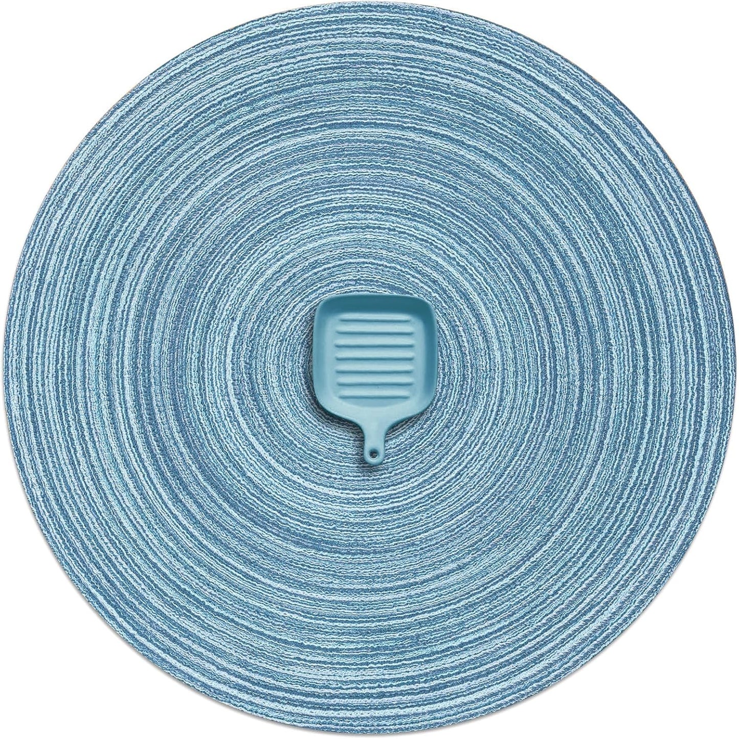 AHHFSMEI Round Braided Placemats Set of 6 Round Table Mats for Dining Tables Natural Woven Heat Resistant Place mats 15 Inch (Sky Blue)