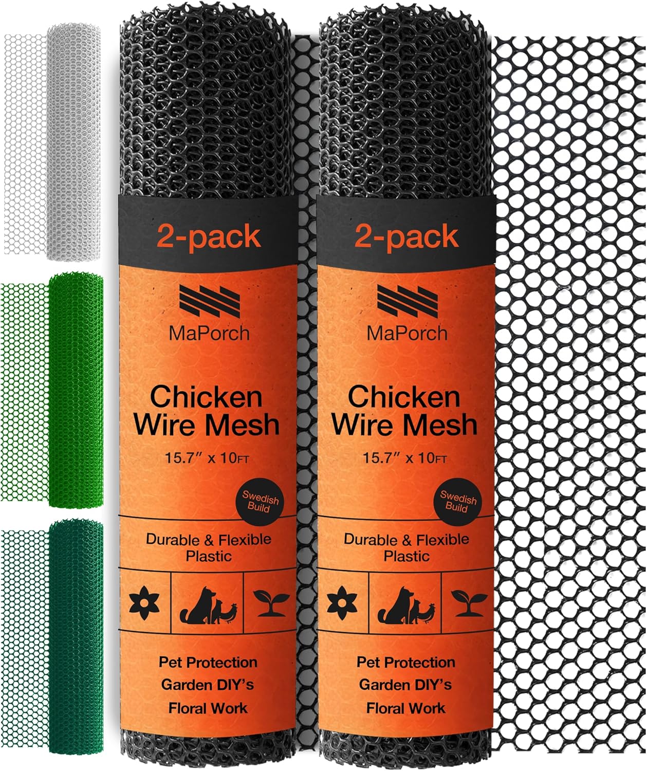 MaPorch Plastic Wire Mesh Fence - 15.7in x 10ft 2-Pack Black - Durable Plastic Mesh & Netting for Garden Fence & Poultry Barrier - Temporary Chicken Wire Fencing for Dogs