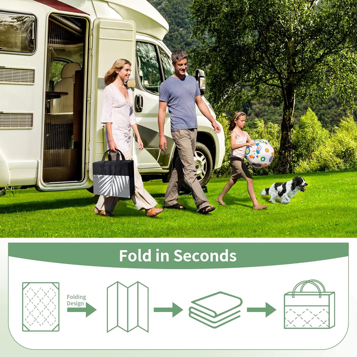 GENIMO Outdoor Rug 8' x 10' Waterproof for Patios Clearance, Reversible Outdoor Plastic Straw Camping Rug Carpet with LED String Light, Area Rugs Mats for RV, Camper, Deck, Balcony, Porch, Grey&White