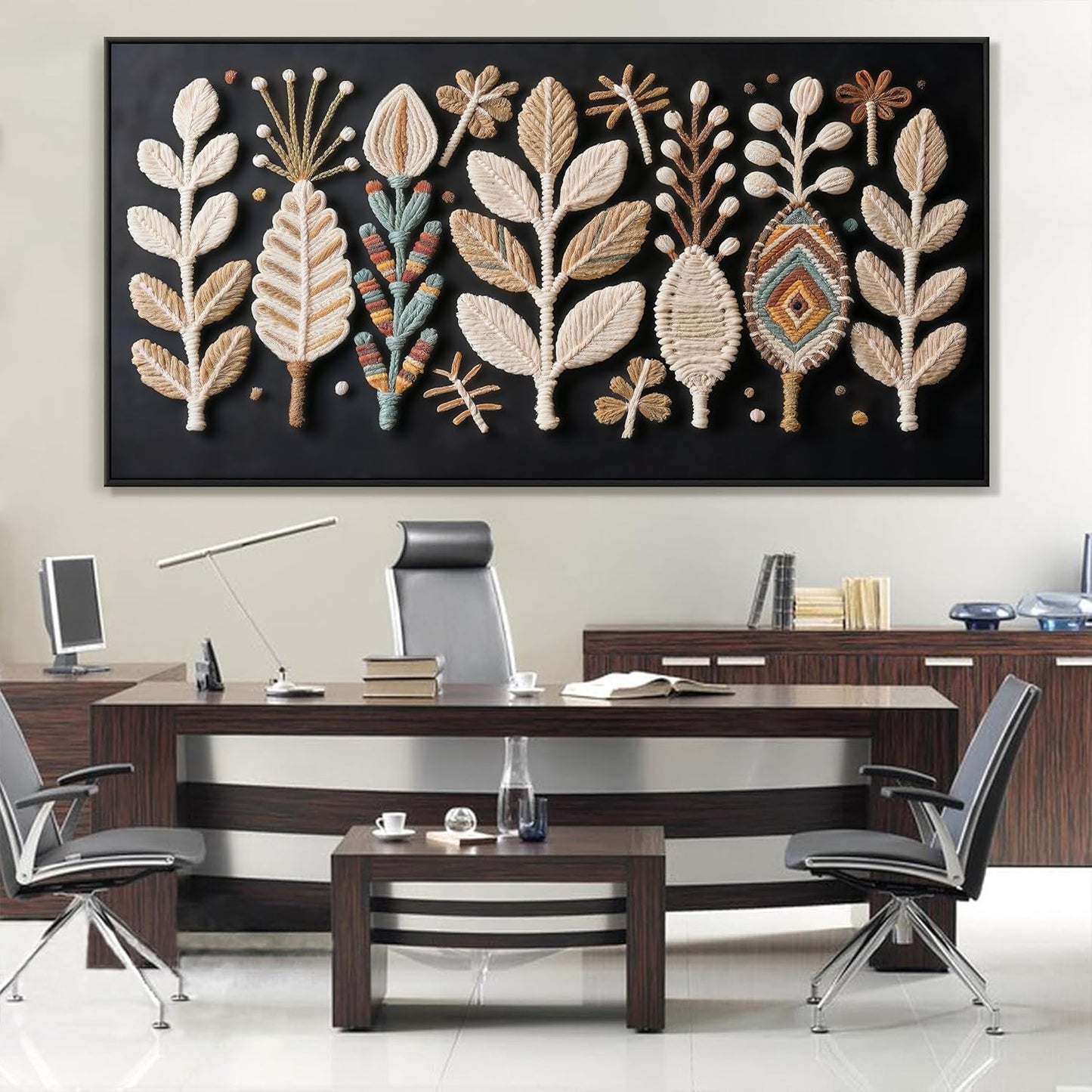 Large Boho Black Wall Art For Living Room Chic Home Wall Art Modern Multicolor Leaves Feather Canvas Wall Art Decor Picture For Bedroom Apartment Kitchen Home Wall Decor 29" X 58" With Framed