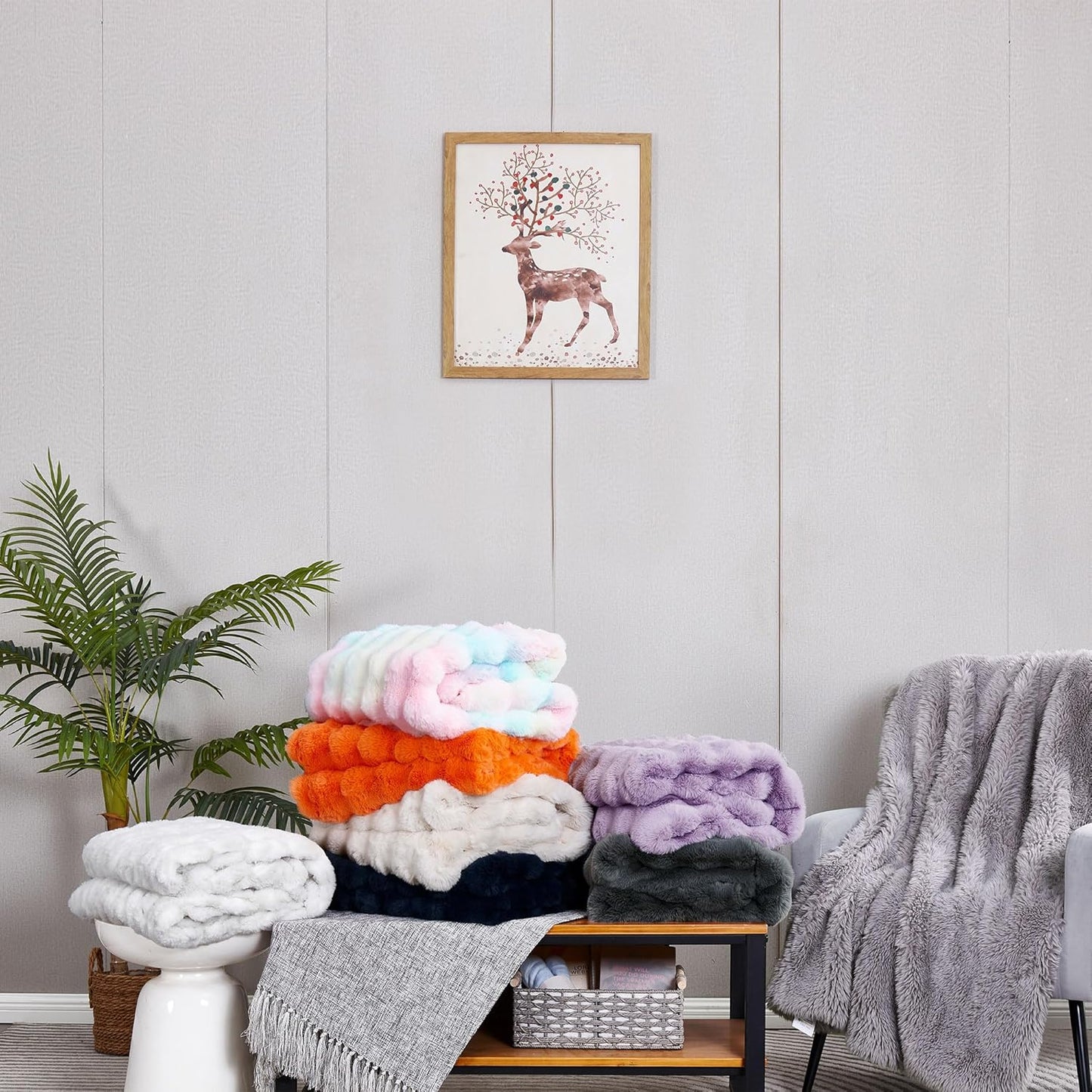 DREAMNINE Oversized Colorful Soft Thick Bubble Faux Fur Throw Blanket Twin Size 60" x 70", Luxury Big Fuzzy Bed Blankets,Warm Cozy Furry Blanket for Winter,Cute Lovely Blankets for Girl Women,Rainbow