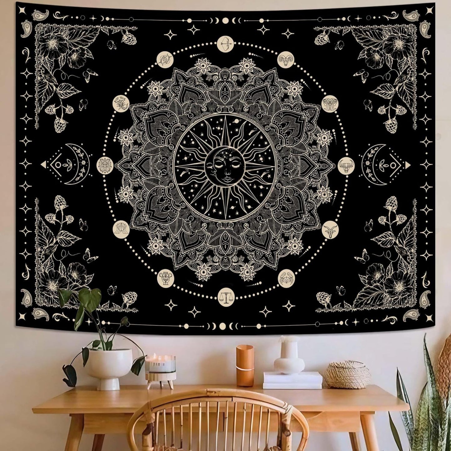 Lunerfex Sun and Moon Mandala Tapestry Boho Tapestry for Bedroom Black and White Tapestries Wall Hanging Living Room Wall Art and Home Decor 60x80