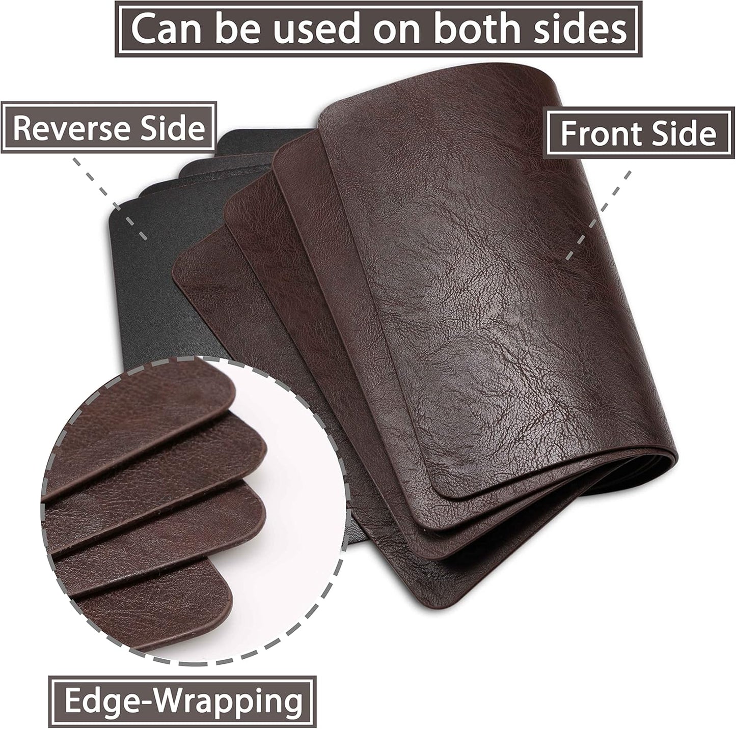 Set of 6 Faux Leather Placemats, PU Table Mats, Waterproof, Stain Resistant, Heat Resistant, Non-Slip Easy to Clean for Kitchen Dining Table,Conference Table F Dark Brown