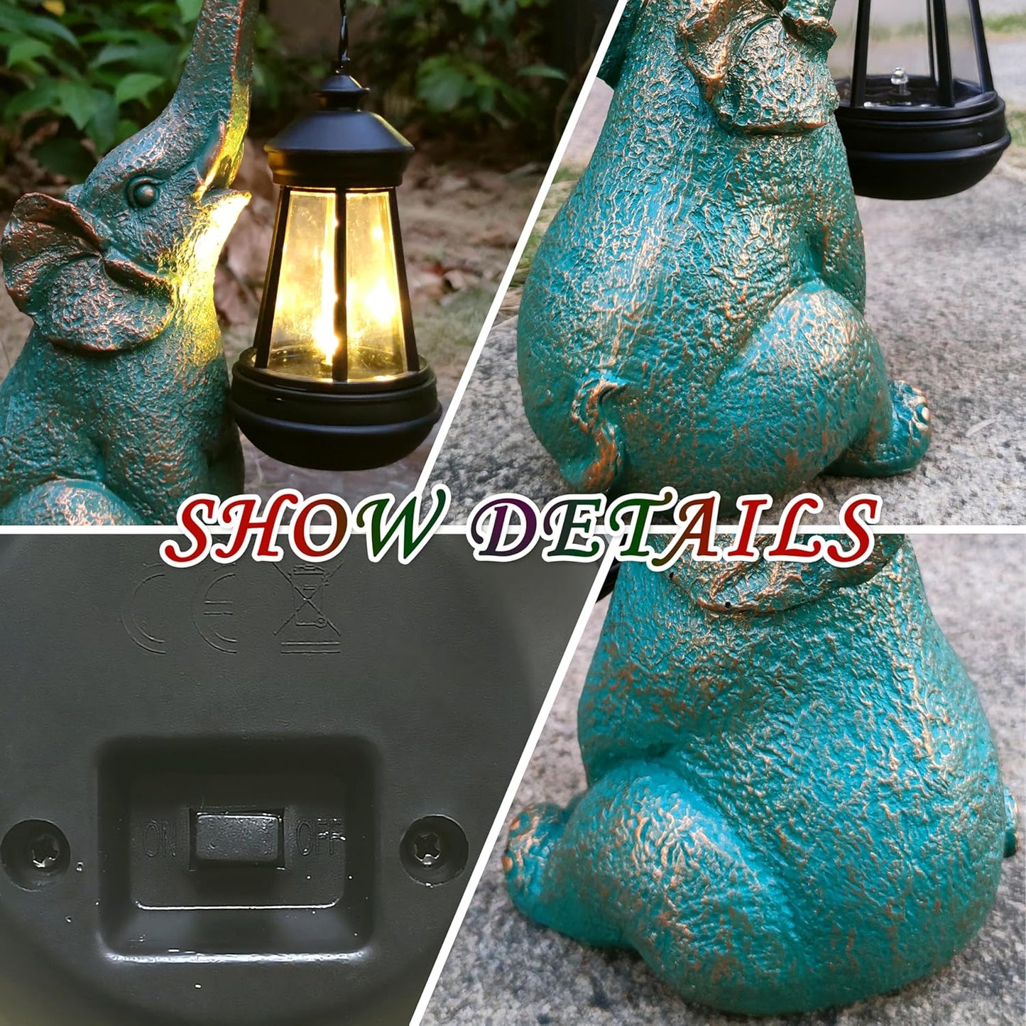 Elephant Garden Statue Outdoor Décor with Solar Lights Lantern,Elephant Solar Light Figurines Outside Decorations for Yard,Lawn Patio, Balcony, Unique Housewarming Gifts
