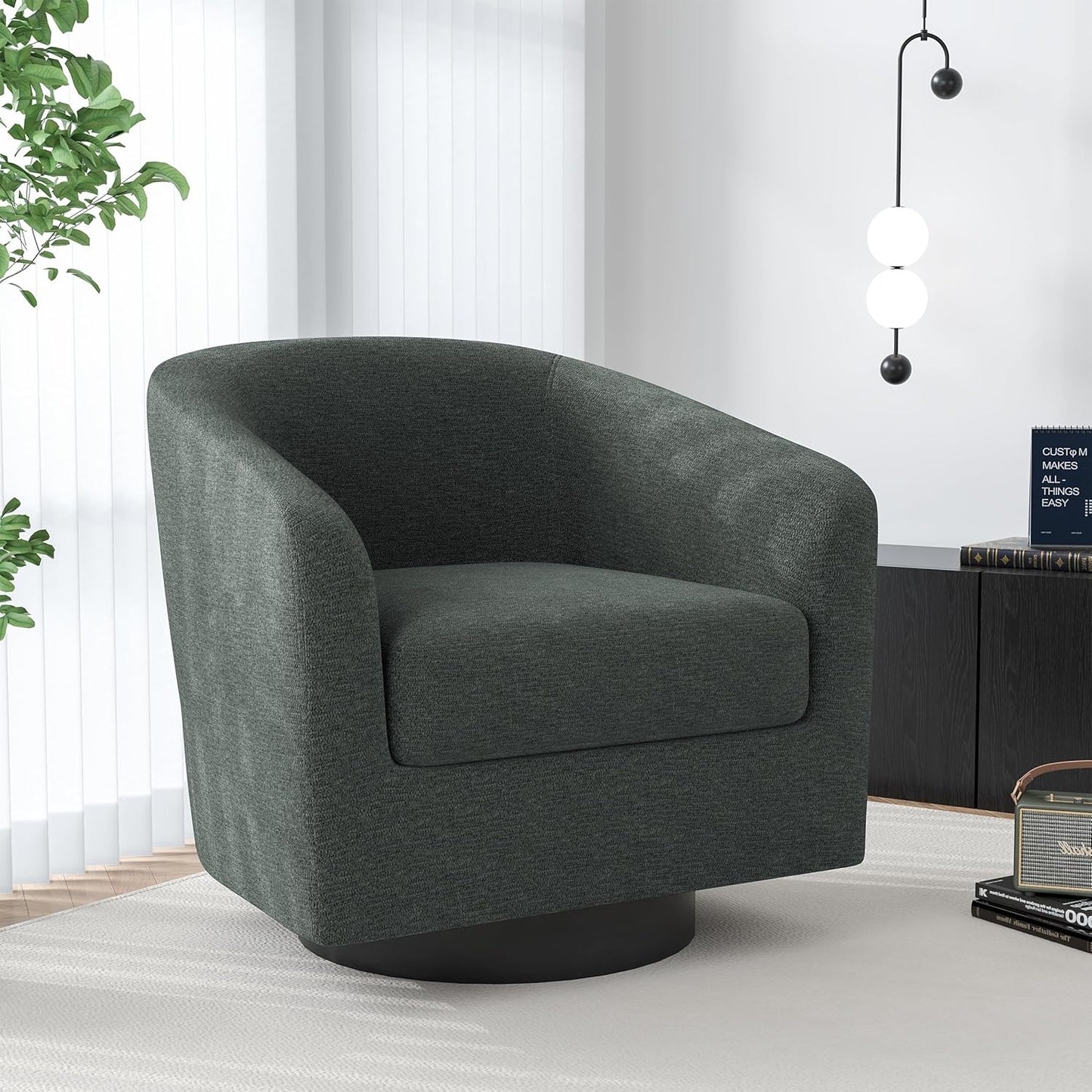 Swivel Barrel Accent Chair, Modern Round Chenille Fabric Arm Chair for Living Room, Bedroom, Comfy Club Reading Chairs for Adults(Chenille Fabric, Grey, Set of 1