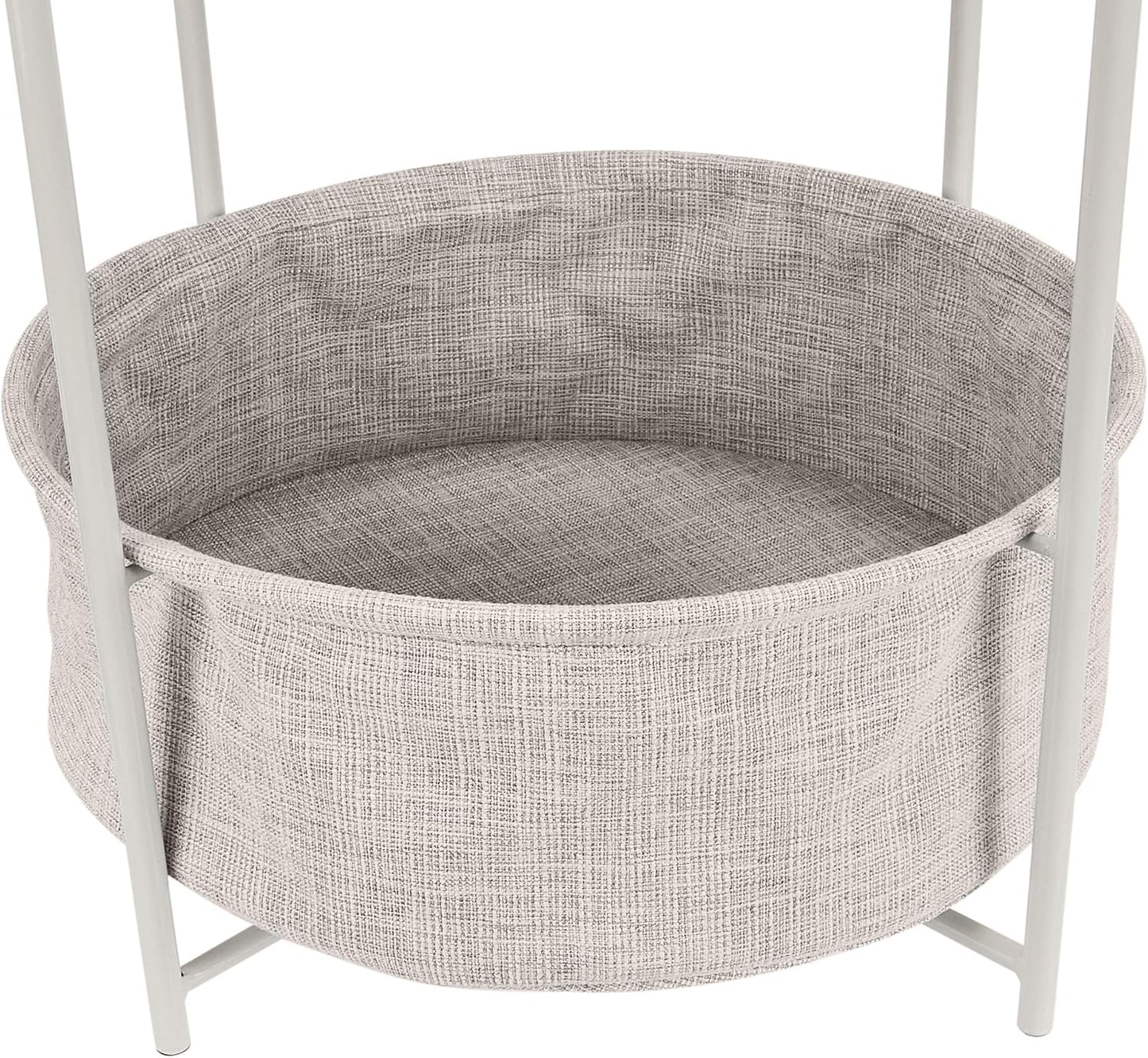 Amazon Basics Round Storage End Table, Side Table with Cloth Basket, White/Heather Gray, 17.7"L x 17.7"W x 18.9"H