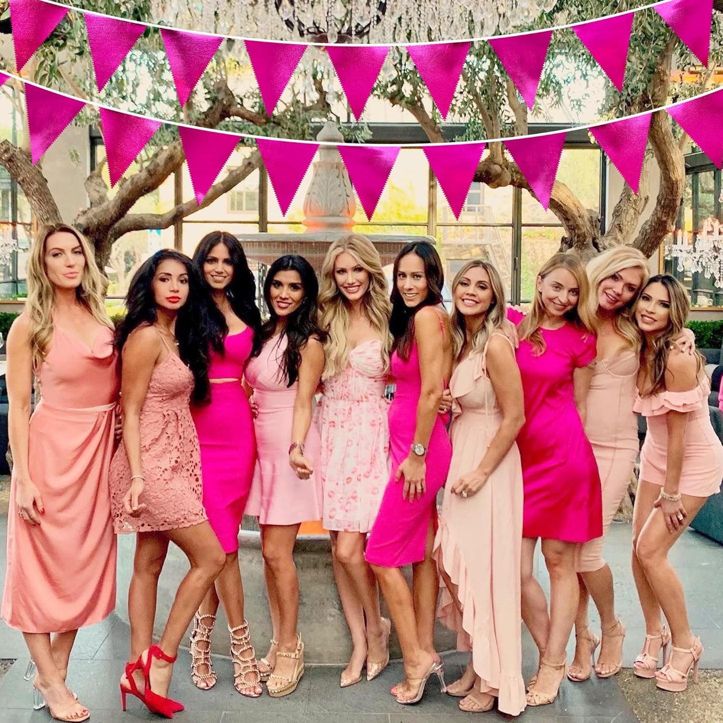 Hot Pink Party Decorations Triangle Pennant Banner Flag Rose Pink Metallic Fabric Bunting Garland for Birthday Bachelorette Wedding Bridal Shower Anniversary Flamingo Theme Party Supplies