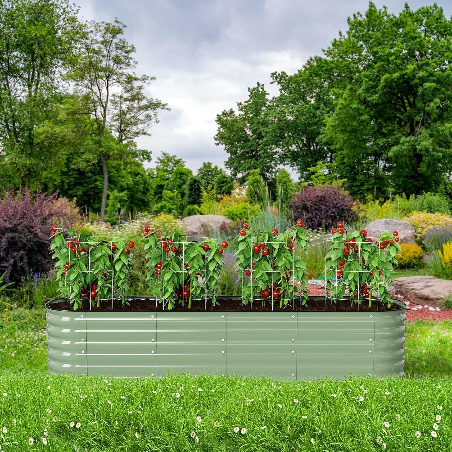 Raised Garden Bed Kit 8×2×1.4 FT Magnesium-Aluminum-Zinc Stainless Steel Metal Planter Box for Planting Outdoor Plants Vegetables(Light Green)