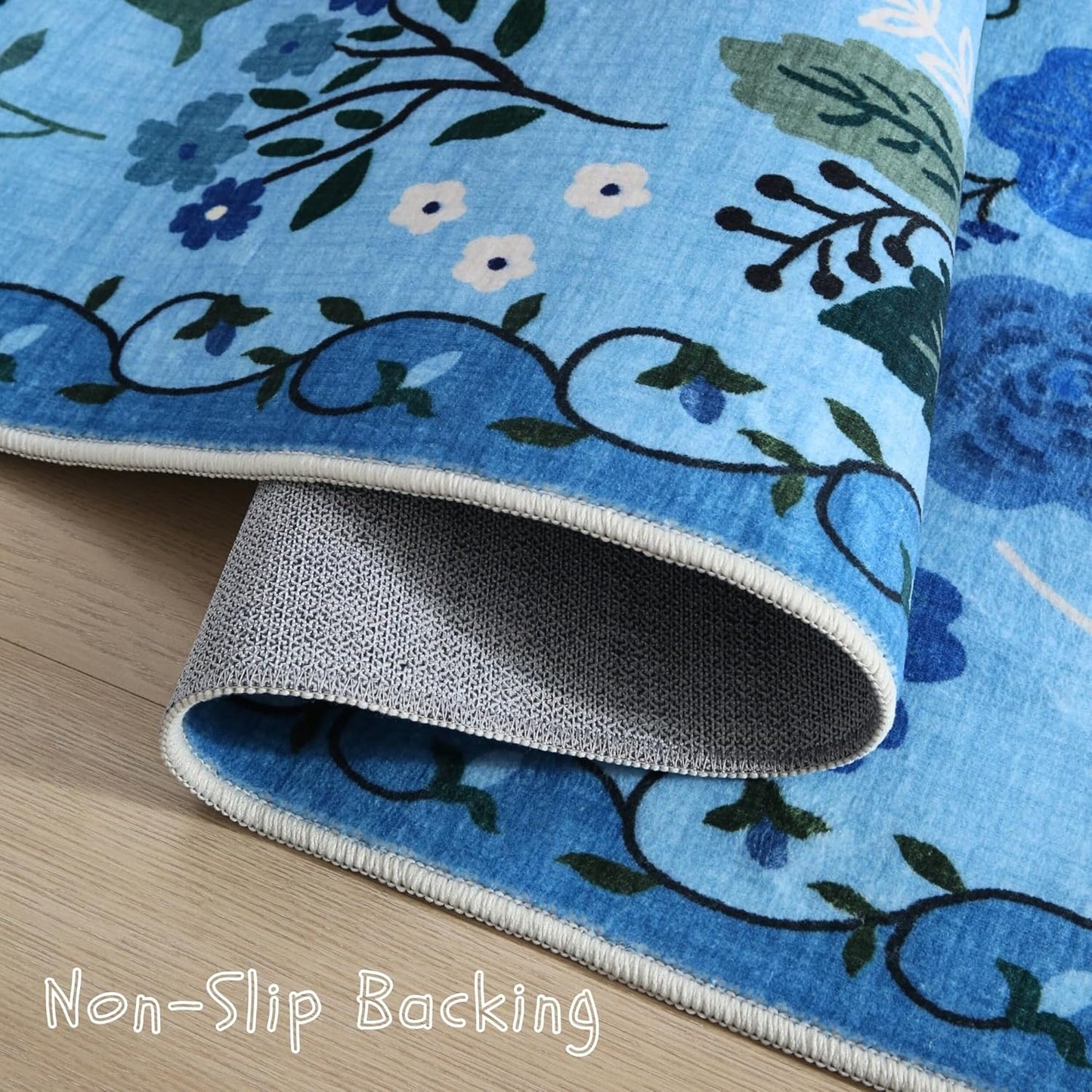 Runner Rug for Hallways Kitchen Rug Non Slip 2'6''x8' Washable Runner Rugs with Rubber Backing Soft Floral Carpet Runner for Hallways, Kitchen, Laundry, Bedroom, Bathroom(Blue)