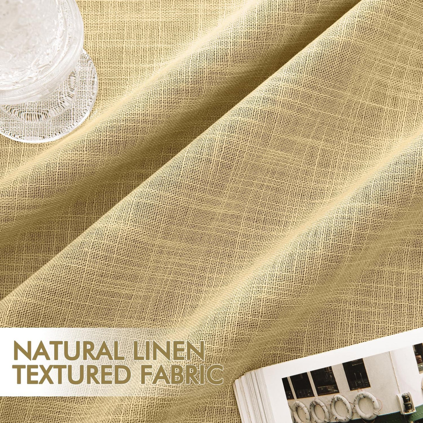 MIULEE Yellow 100% Blackout Linen Curtains 102 Inch 2 Panels Set Double Sided No Coating Pinch Pleated Back Tab Floor to Ceiling Black out Thermal Insulated Bedroom Living Room Darkening Window Drapes