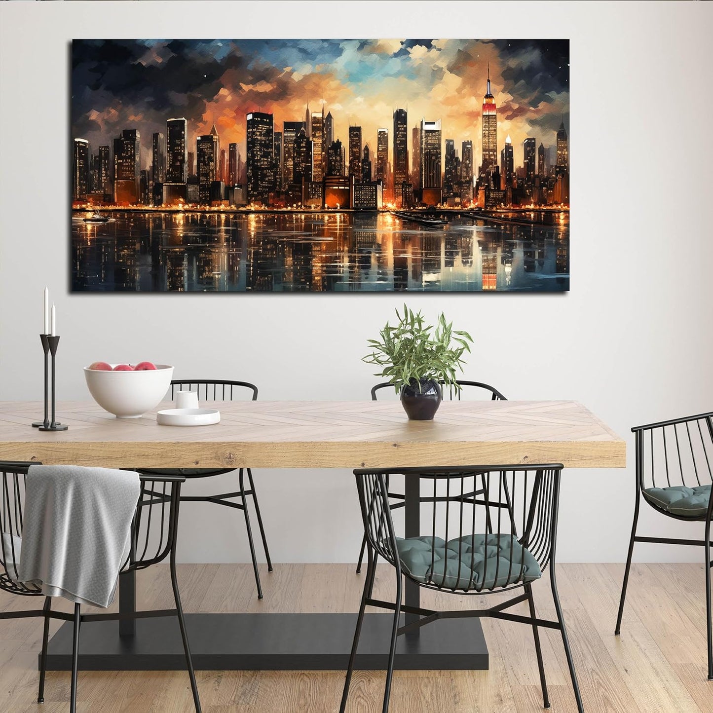 New York Skyline Wall Art for Office,Modern Living Room Wall Paintings City Wall Decor for Bedroom 29 x 59 Inch