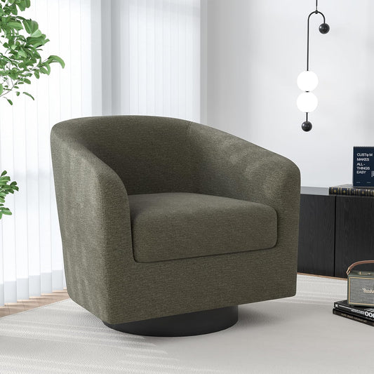 Swivel Barrel Accent Chair, Modern Round Chenille Fabric Arm Chair for Living Room, Bedroom, Comfy Club Reading Chairs for Adults(Chenille Fabric, Tan, Set of 1