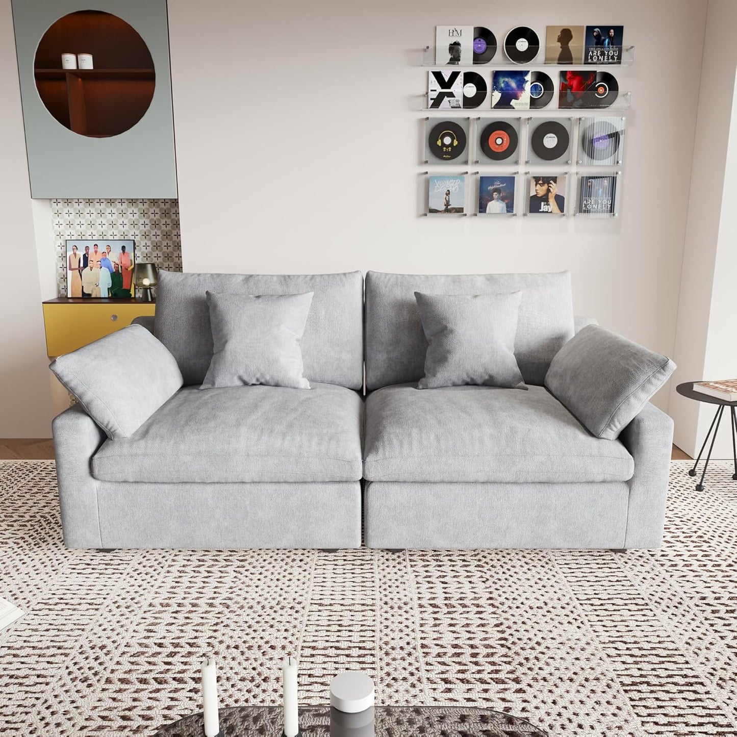 JACH Cloud Sectional Couches for Living Room, Modern Convertible Modular Couch, Love Seat Sofas, Sofa Covers Removable, Comfy Sectional Couch for Living Room, Apartment (Light Grey)