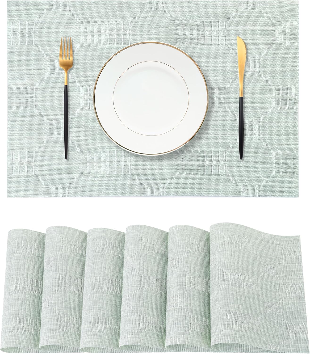 Leetaltree Mint Cream Placemats Set of 6 - Heat Resistant Non-Slip Place mats for Dining Table, Washable Durable PVC Vinyl Woven Table Mats(Mint Cream, 6)