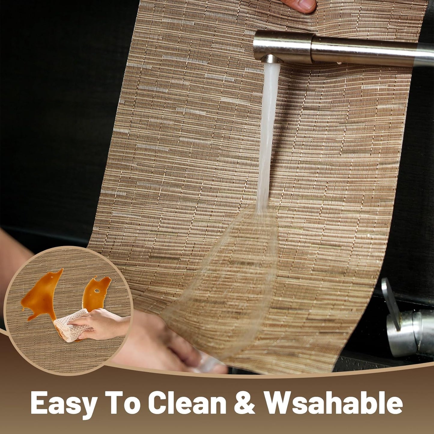 Placemats Set of 6,Non-Slip PVC Weave Table Mats Easy to Clean,Heat Resistant Place Mats for Kitchen Dining Table Decoration Indoor Outdoor,Light Brown