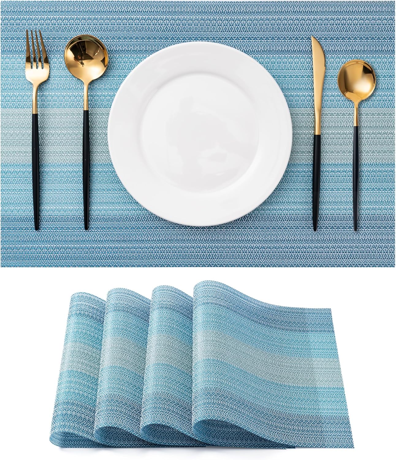 CADONO Placemats Set of 4 Washable Indoor/Outdoor Vinyl Place Mats for Dining Table Durable Non-Slip Heat Resistant PVC Weave Table Mats(Ocean Geode)