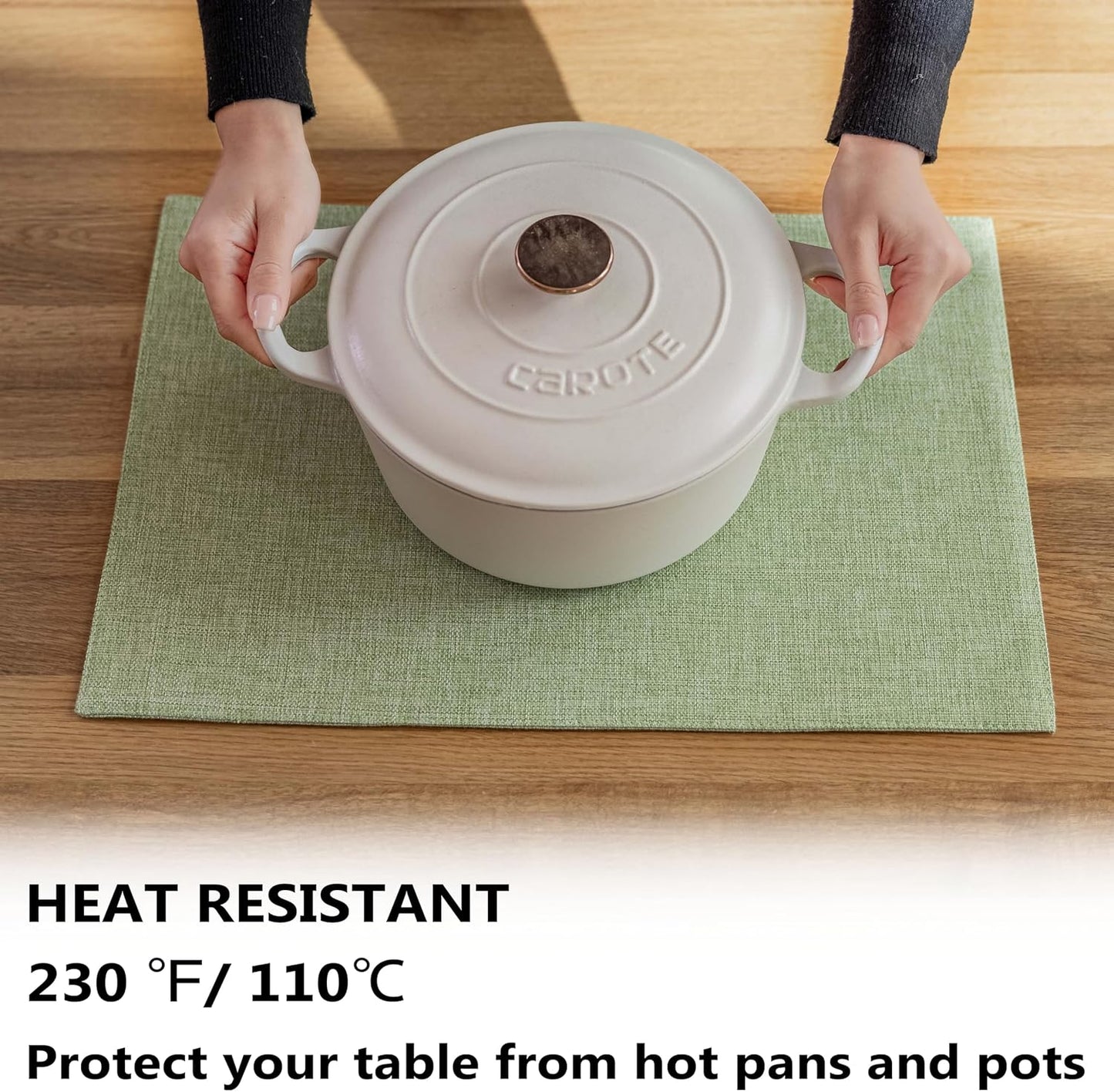 Demetex Cloth Green Placemats Set of 8 Heat Resistant Table Plate Mat Washable Linen Placemat for Kitchen Dining Tables, 13x19 inch, Grass Green