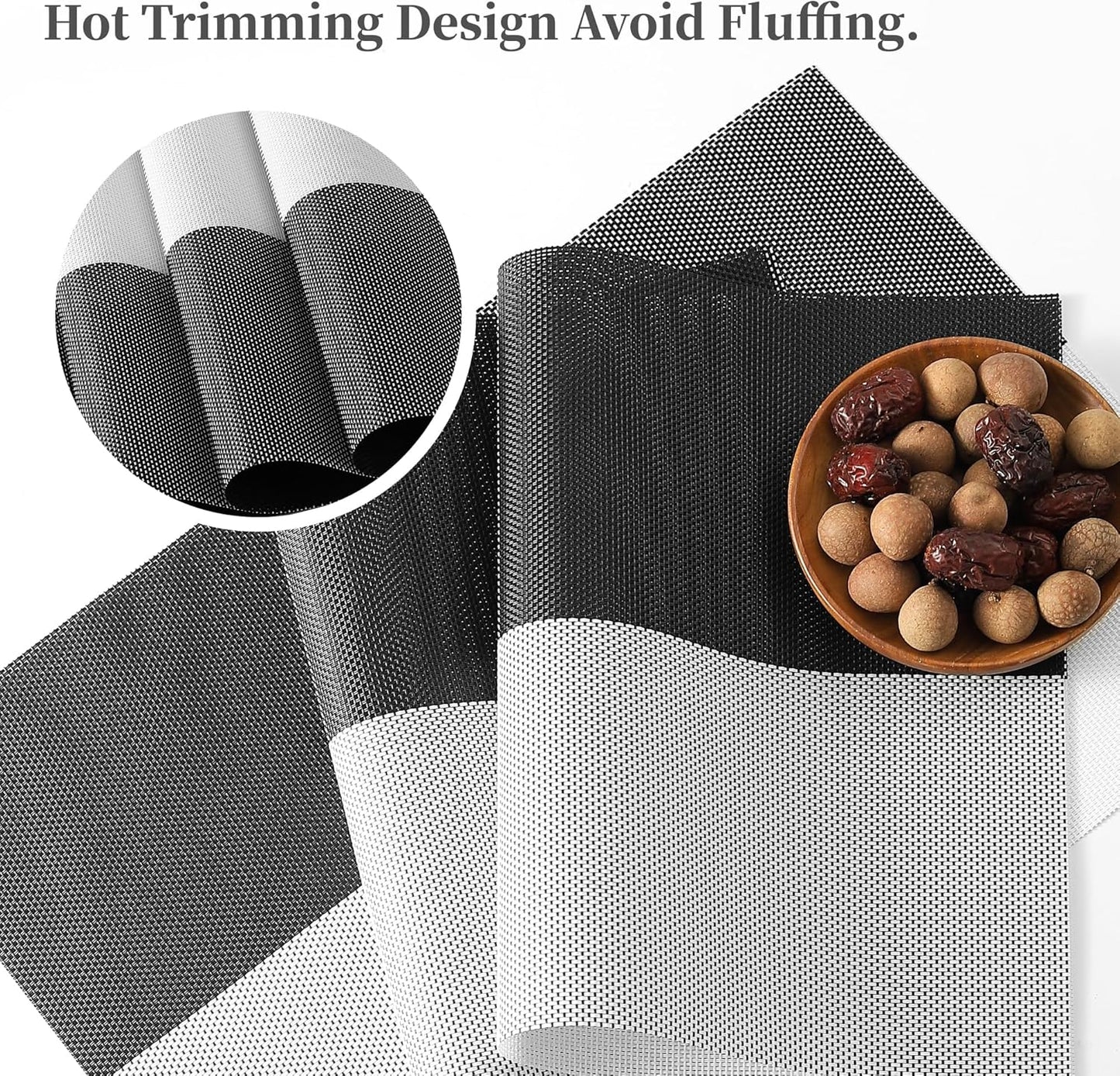 Leetaltree Gray with White Grid Pattern Placemats Set of 6 - Heat Resistant Non-Slip Place mats for Dining Table, Washable Durable PVC Vinyl Woven Table Mats(Grey Grid, 6)