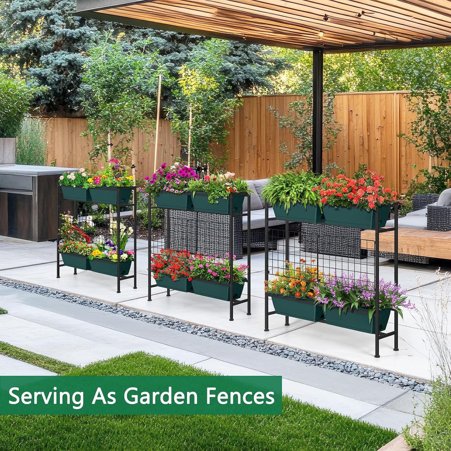 Raised Garden Beds 32.4" Tall Vertical Planter Boxes with Trellis Standing Herb Garden Planter Outdoor with Metal Fences Legs for Small Climbing Plant Gardening Vegetables Patio Balcony Porch, Green