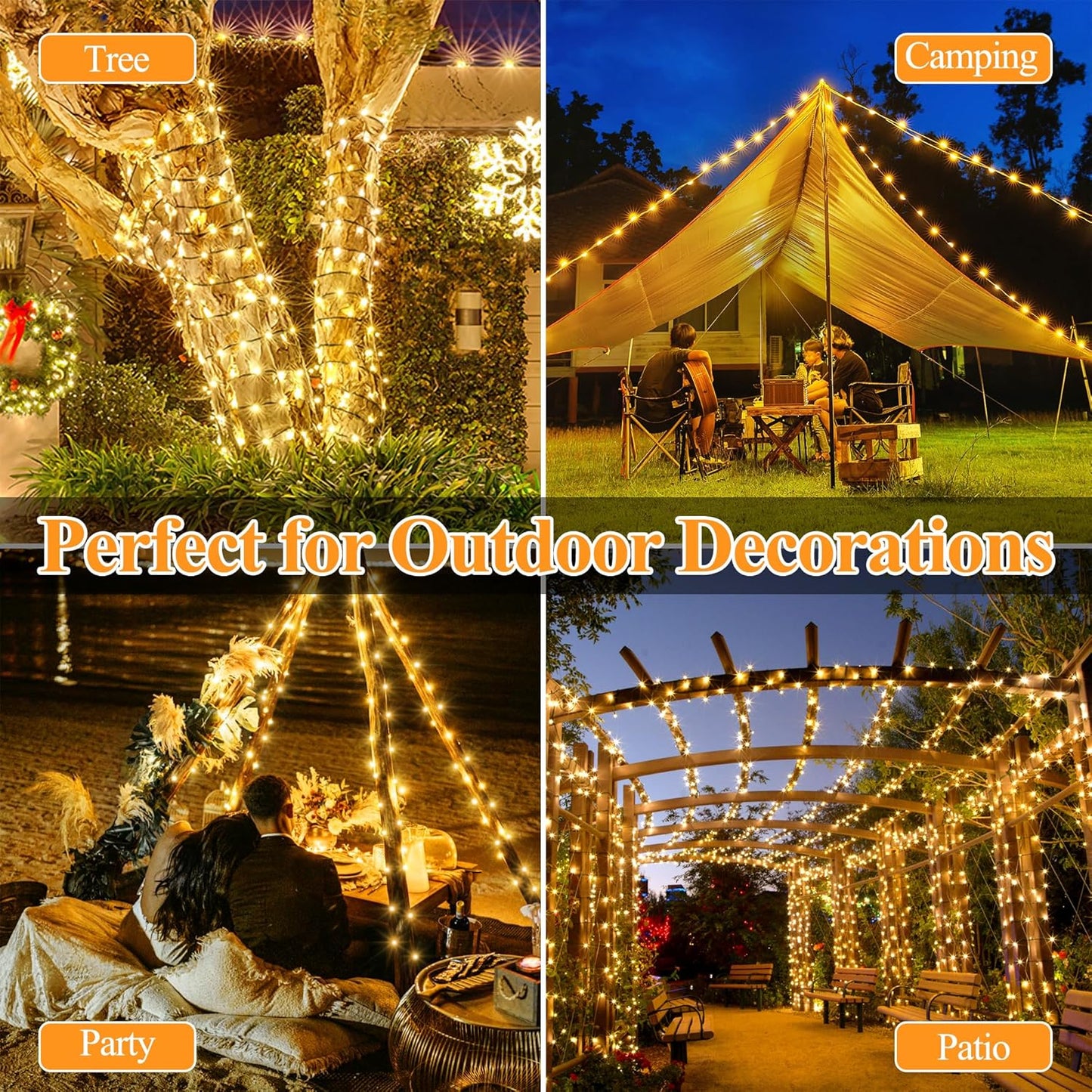 2 Pack Solar String Lights Total 240LED 80FT, IP67 Waterproof String Lights for Outside with 8 Modes, Upgraded Solar Panel Fairy Lights for Garden Party Wedding Decorations (Warm White)