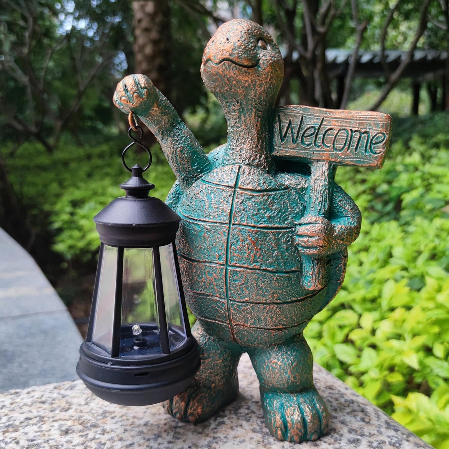 Turtle Garden Statue Outdoor Décor with Solar Lights Lantern,Turtle Solar Light Figurines Outside Decorations for Yard,Lawn,Patio, Balcony, Unique Housewarming Gifts