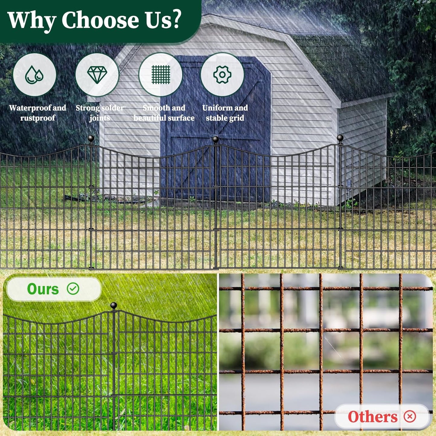 10 Panels Decorative Garden Fence with Gate, 24 in(H) X 20 ft(L) No Dig Dog Fence Animal Barrier Outdoor for Yard, Rustproof Metal Garden Edging and Borders, Temporary Fencing Stakes