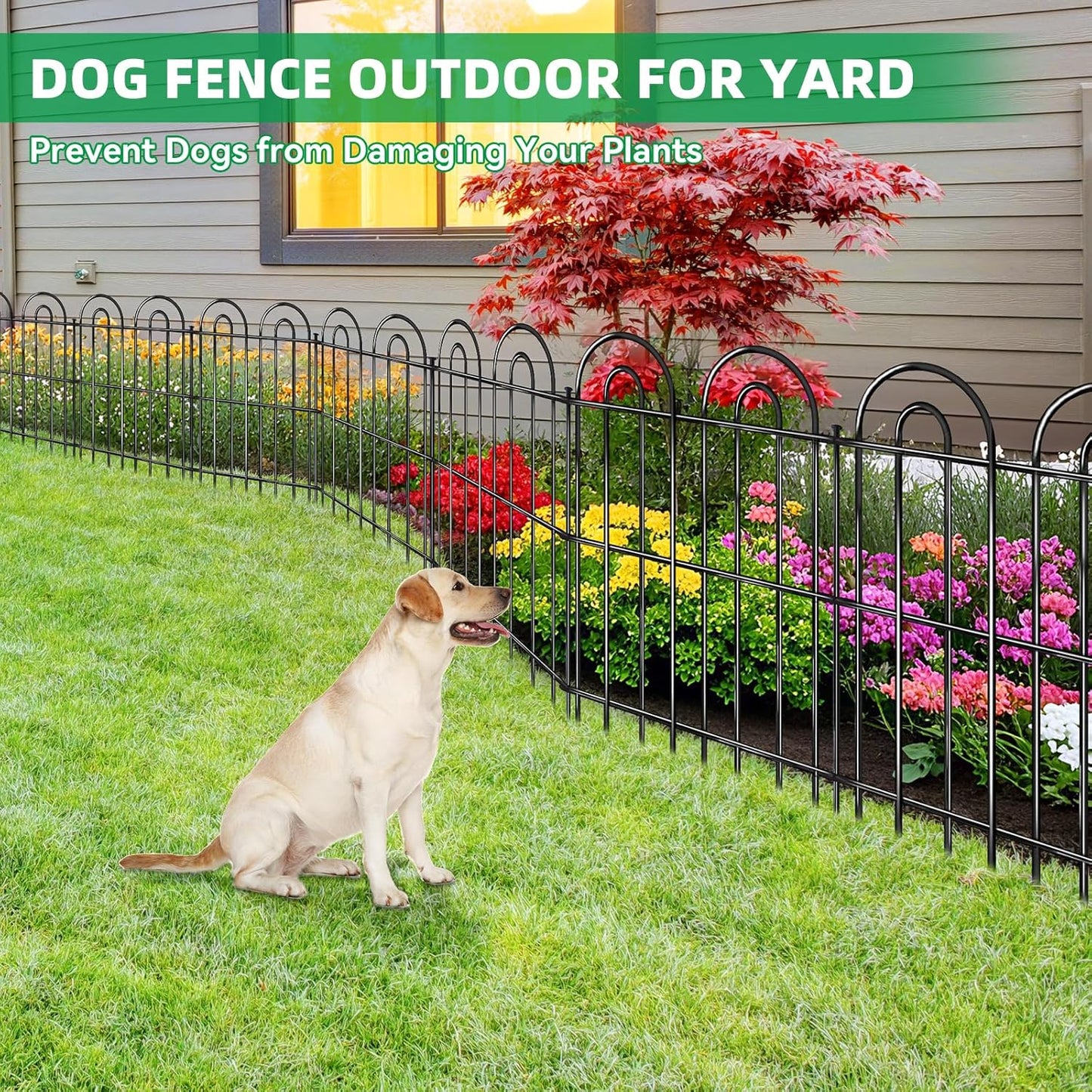 15 Panels Decorative Garden Fence, 32 in(H) X 30 ft(L) No Dig Dog Fence Outdoor for Yard, Rustproof Tall Metal Garden Fencing Animal Barrier with Ground Stakes, Temporary Fencing for Patio Outdoor