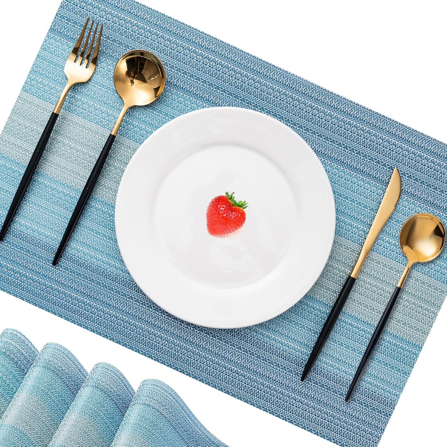 CADONO Placemats Set of 6 Washable Indoor/Outdoor Vinyl Place Mats for Dining Table Durable Non-Slip Heat Resistant PVC Weave Table Mats(Ocean Geode)