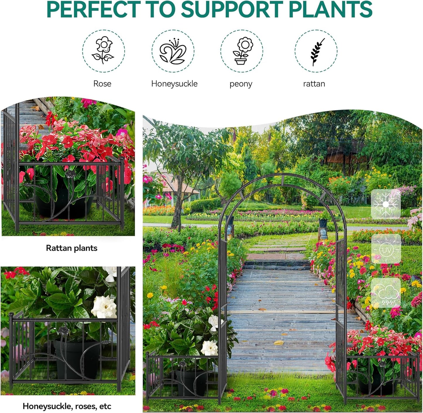 YITAHOME Garden Arbor with Planter Boxes, Wedding Arches for Ceremony, Black Metal Garden Archway for Climbing Plants Outdoor Lawn, Patio and Backyard