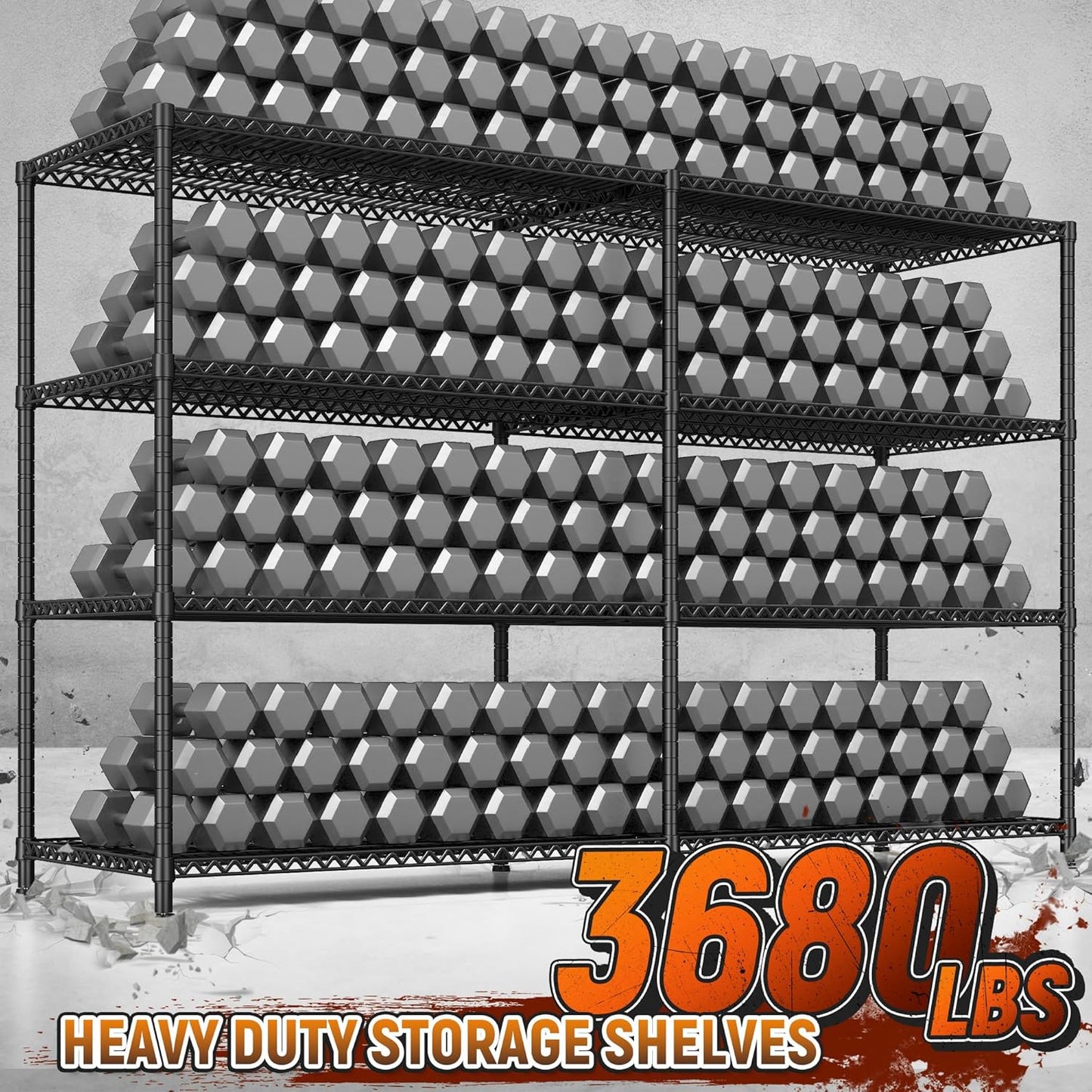 REIBII 81.5''W Storage Shelves 3680LBS Garage Shelving Heavy Duty 4 Tier Metal Shelving Unit Adjustable Wire Shelf and Storage Pantry Shelves for Kitchen Garage,81.5Wx23.62Dx70.86H,Black