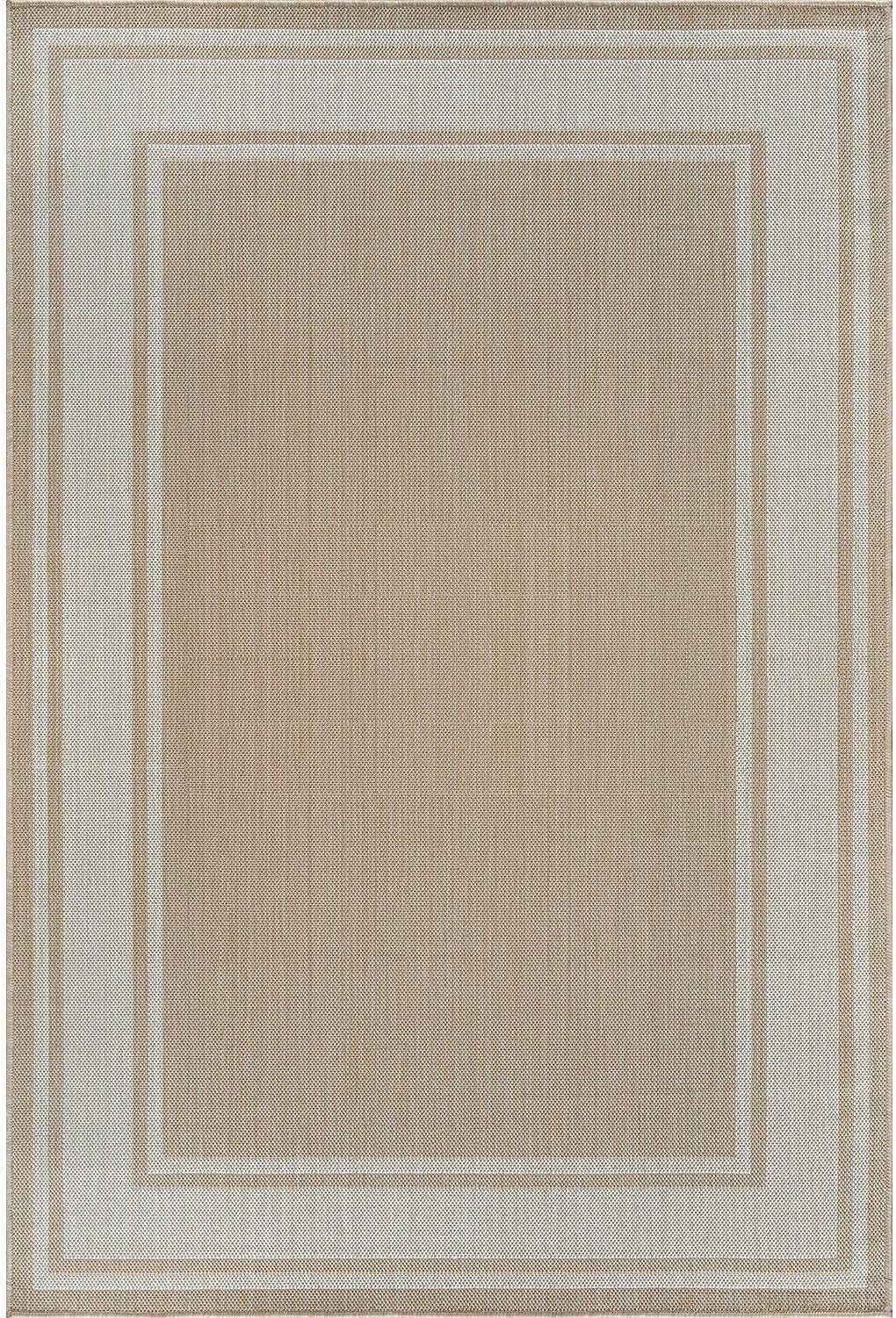 Beverly Rug Large Outdoor Rug 10x14 Modern Bordered Area Rugs for Indoor and Outdoor Patio Deck Porch Garden Waterproof Weather Sun Resistant Washable Outside Carpet (10 x 14 Beige)