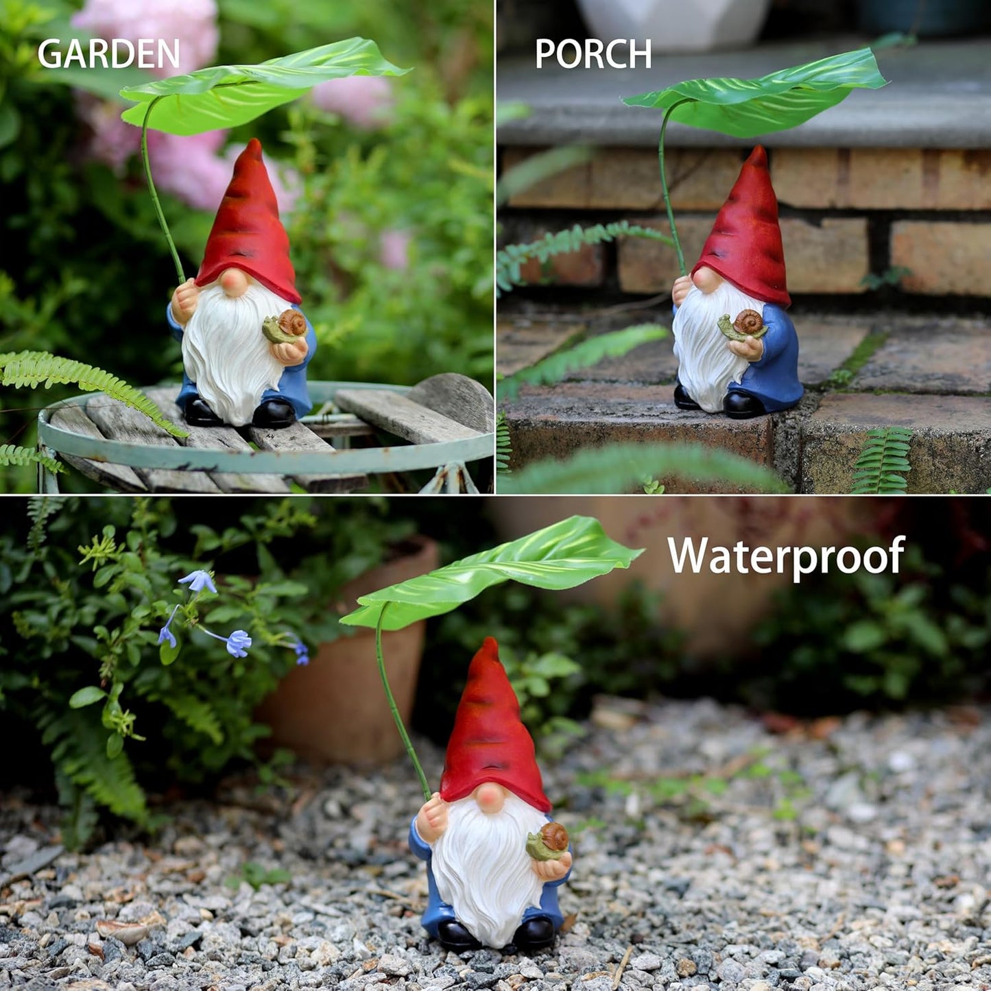 Garden Gnome Statue Decoration with Leaf Umbrella, 7.5” Figurine Ornament for Indoor Outdoor Home Patio Yard Lawn, for Gnome Lovers & Garden Enthusiasts,Mom,Women