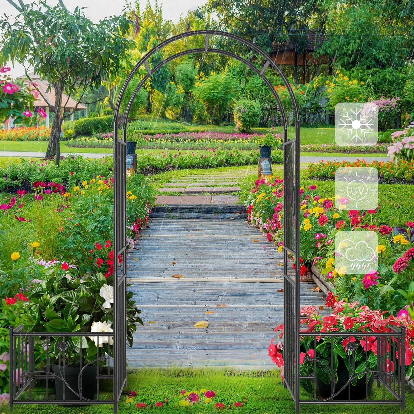 YITAHOME Garden Arbor with Planter Boxes, Wedding Arches for Ceremony, Black Metal Garden Archway for Climbing Plants Outdoor Lawn, Patio and Backyard