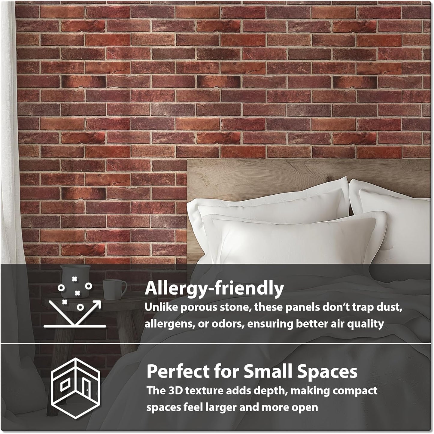 CONCORD WALLCOVERINGS ™ Retro-Art 3D Faux Brick Wall Panels - Pack of 10, 17.5" x 23.75", Red PVC, Covers 28.86 sq.ft., Model 570TG,3D Thin Brick Veneers, Realistic Stone Texture