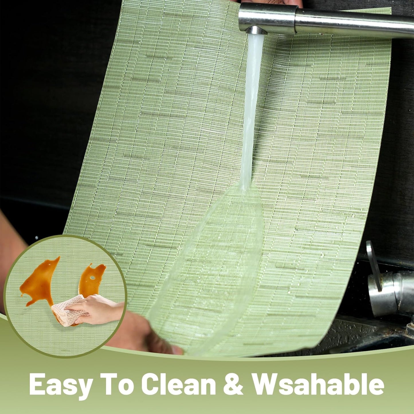 Placemats Set of 12,Non-Slip PVC Weave Table Mats Easy to Clean,Heat Resistant Place Mats for Kitchen Dining Table Decoration Indoor Outdoor,Pea Green