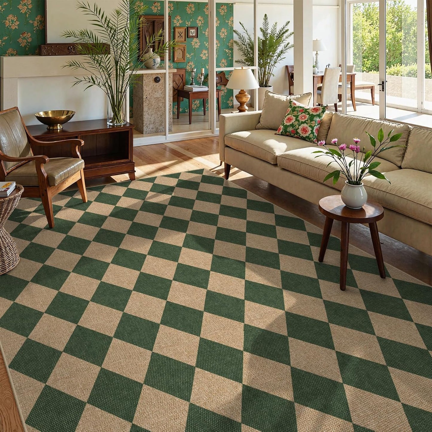 Lahome Checkered Washable Rugs 8x10, Easy Jute Rug for Living Room Patio, Farmhouse Neutral Indoor Outdoor Carpet Non Slip Non Shedding Floor Carpet for Office Deck Backyard