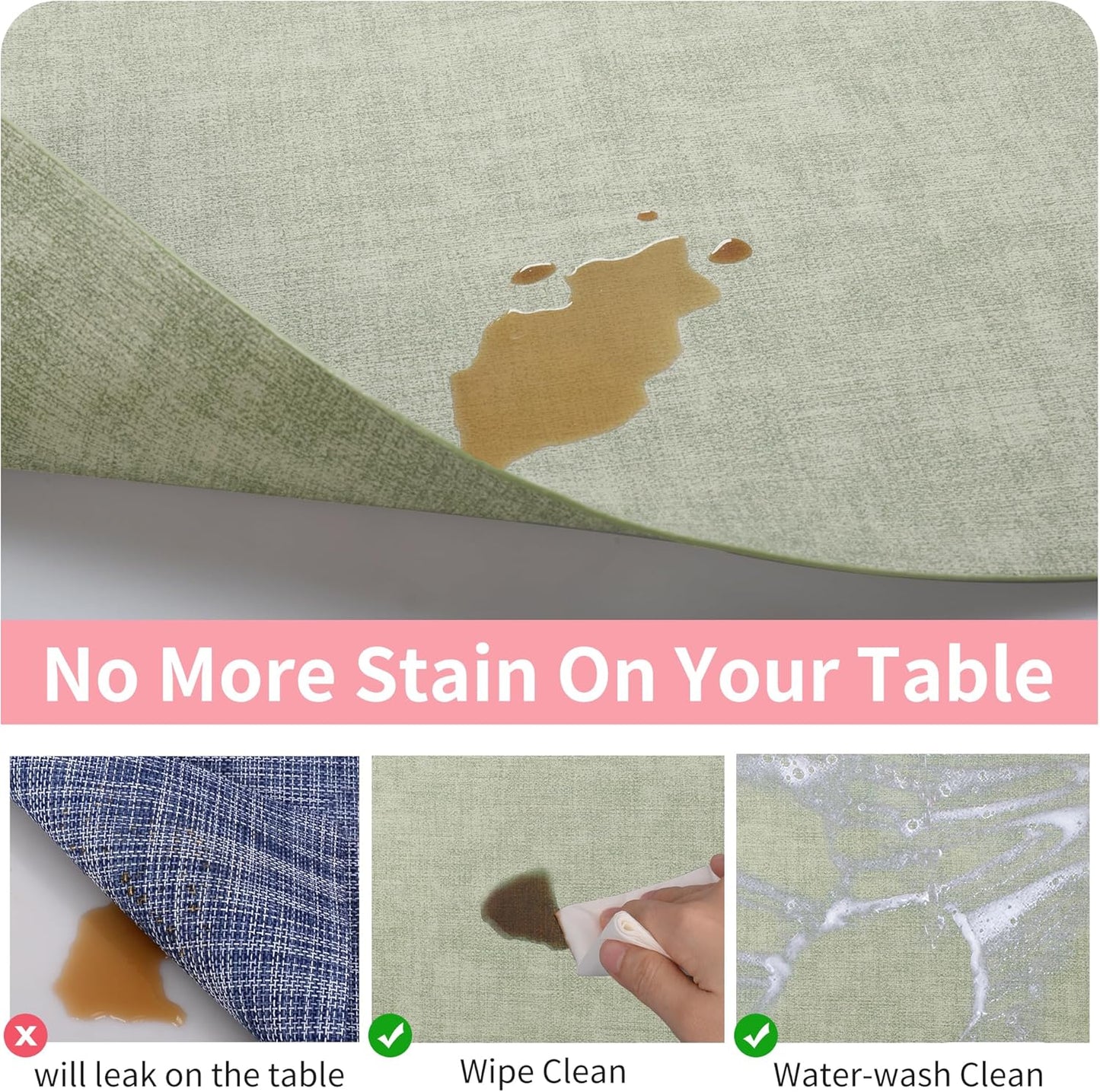 Maxpearl Faux Leather Placemats Set of 4, Waterproof - Wipe Clean - Heat Resistant - Anti Slip Dining Table Place Mats, Suitable for Indoor & Outdoor Use, 17’’×12’’, Sage Green