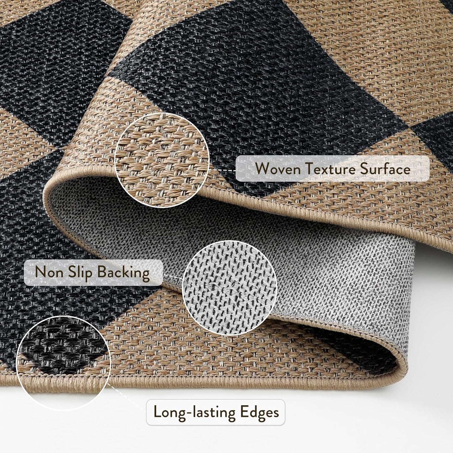 Lahome Checkered Easy Jute Runner, 2x6 Kitchen Runner Rug Non Slip Washable Outdoor Rug for Entryway Indoor, Checkerboard Black Indoor Outdoor Carpet for Hallway 6ft Entry Front Door