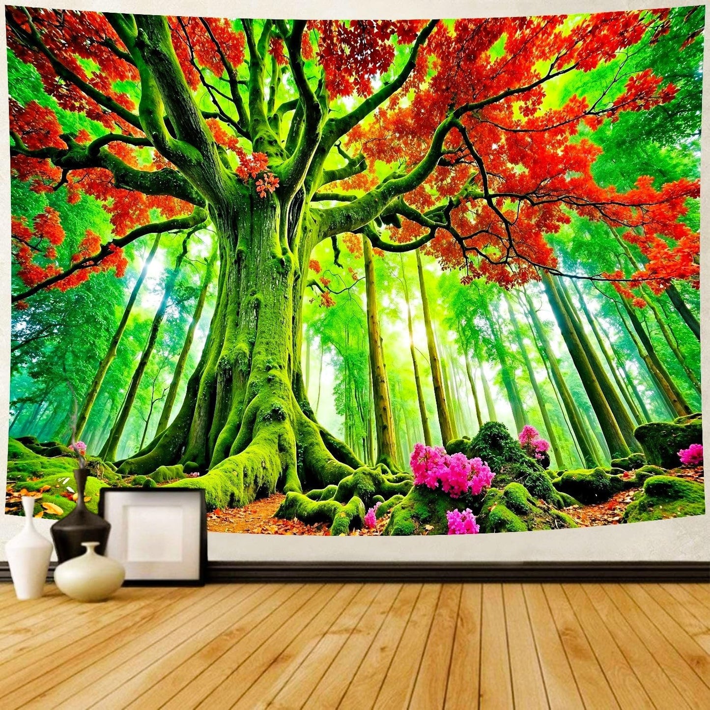 Delur Forest Tapestry Tree of Life Green Landscape Rainforest Wall Hanging Tapestry Colorful Mystical Nature Spiritual Psychedelic Headboard for Bedroom Living Room Home Decor (70.8" x 92.5")
