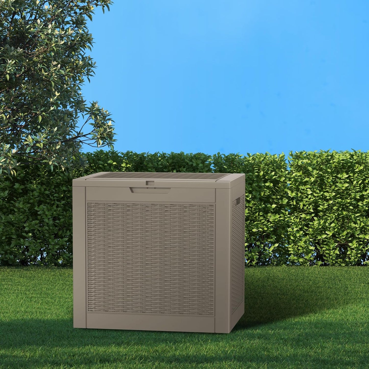Vixzen 31 Gallon Resin Deck Box - Lockable Outdoor Storage for Patio Cushions, Garden Tools, Pool Supplies,Grey