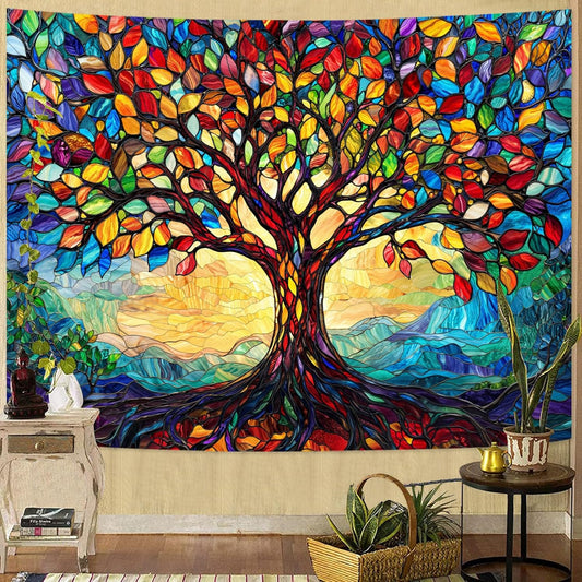 Lunerfex Tree of Life Tapestry Stained Glass Tapestry Wall Decor Tapestries for Bedroom Art Tapestries Wall Hanging for Bedroom Living Room Glass-Tree-01 44"x60"