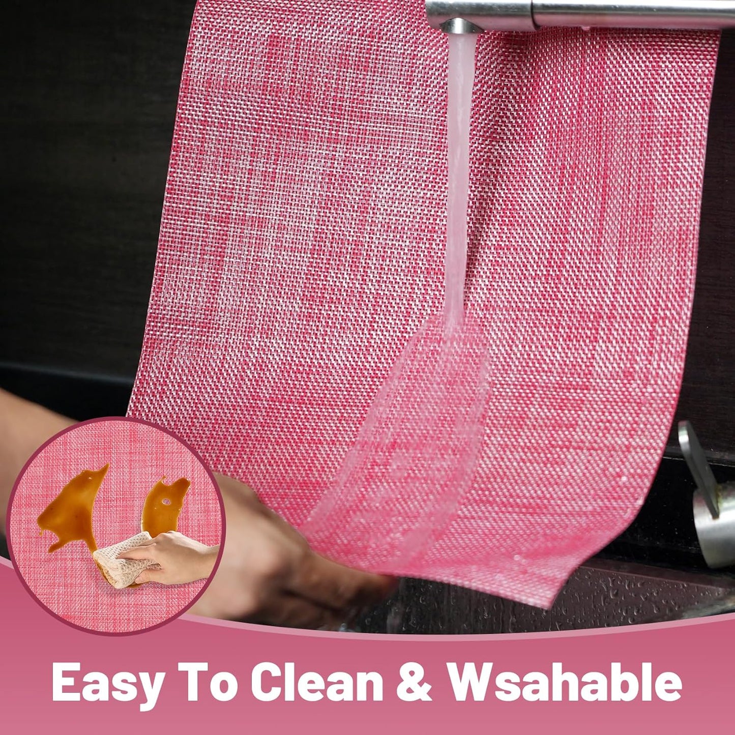 Placemats Set of 12,Non-Slip PVC Weave Table Mats Easy to Clean,Heat Resistant Place Mats for Kitchen Dining Table Decoration Indoor Outdoor,Red