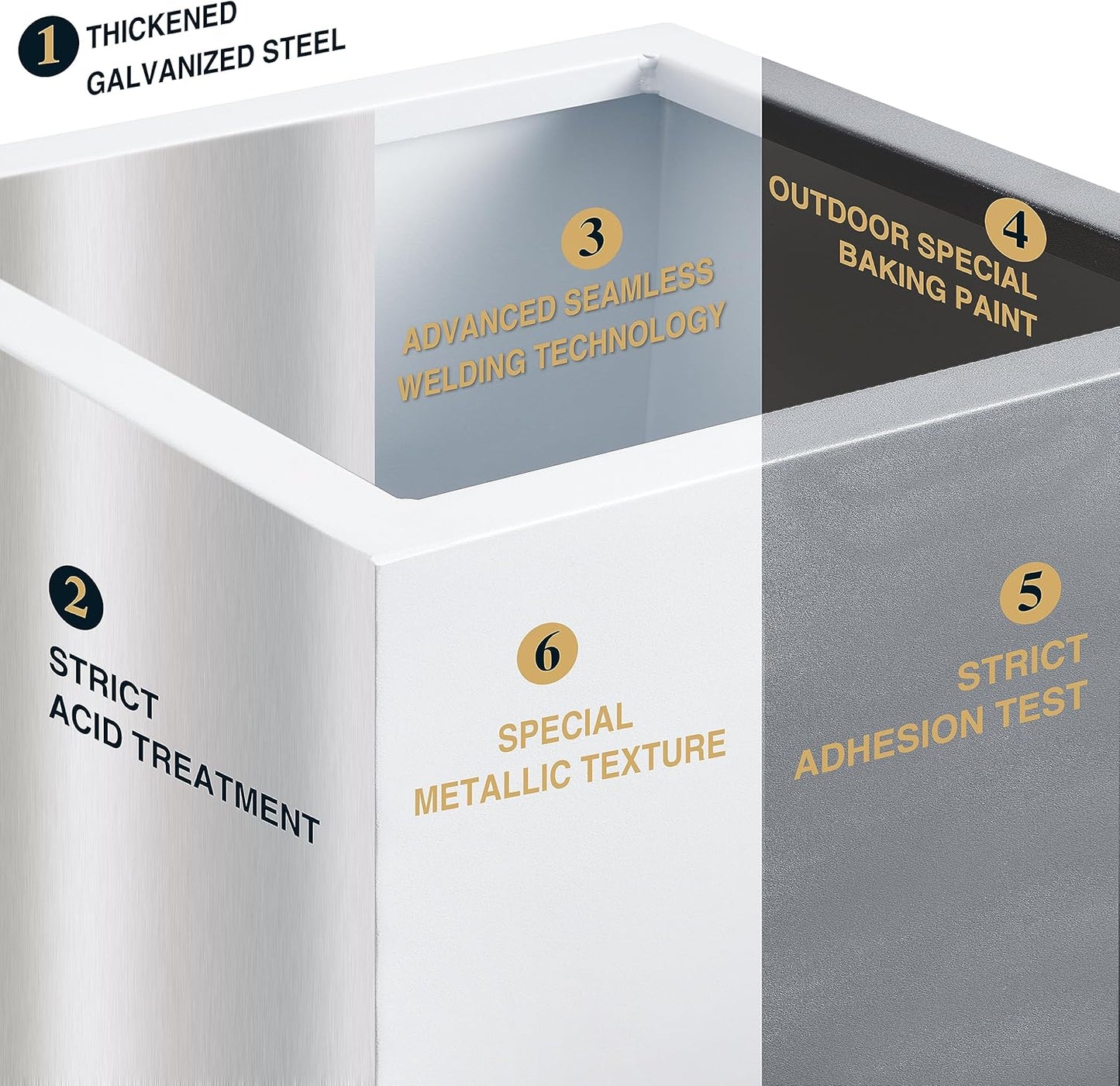 Metallic Heavy Large Planter Box for Outdoor or Indoor, Tall Metal Planters, Rectangular Flowerpot for Front Porch, Garden, Patio 25Pounds Pure White, No Assembly 1 Pack
