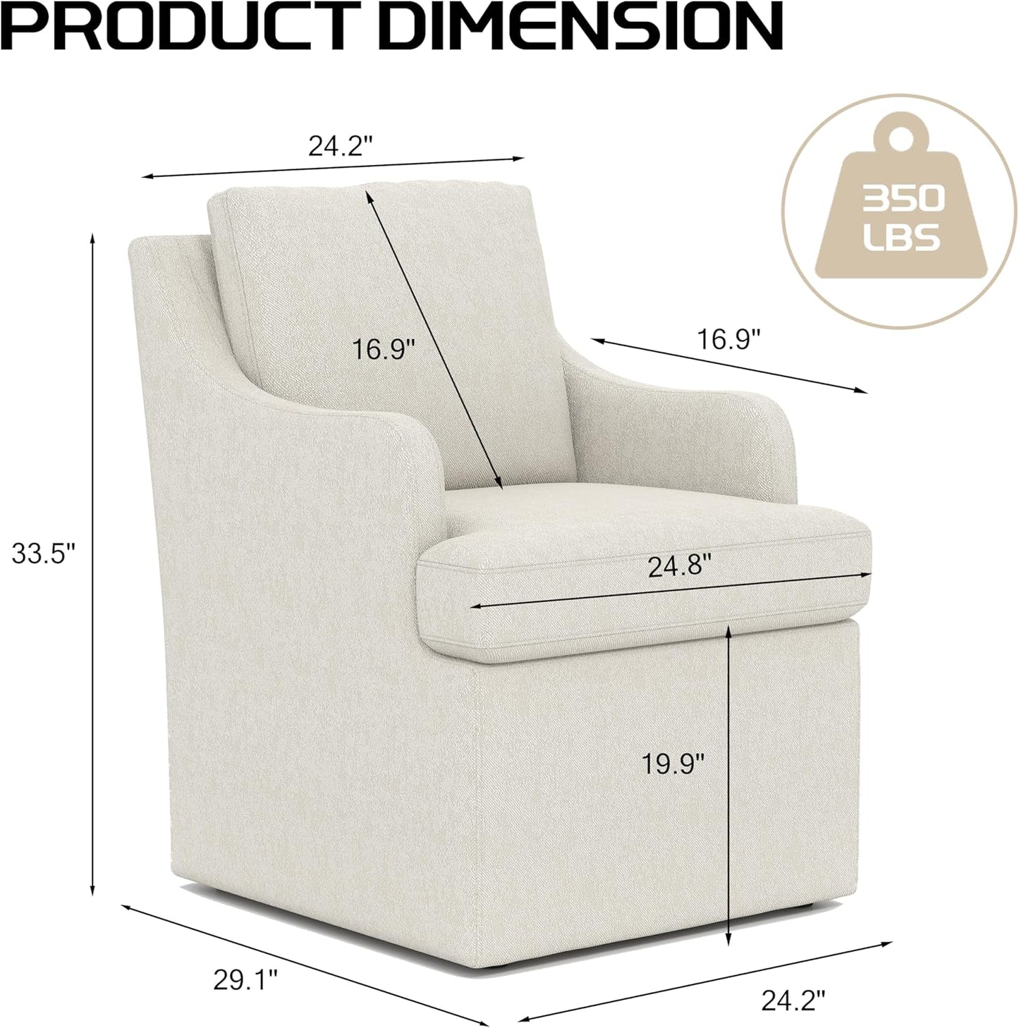 VKNOW Upholstered Dining Chairs, Modern Kitchen Chairs Dinner Chairs with 4 Casters, Linen Armchair for Bedroom Reading Room Living Room, Beige