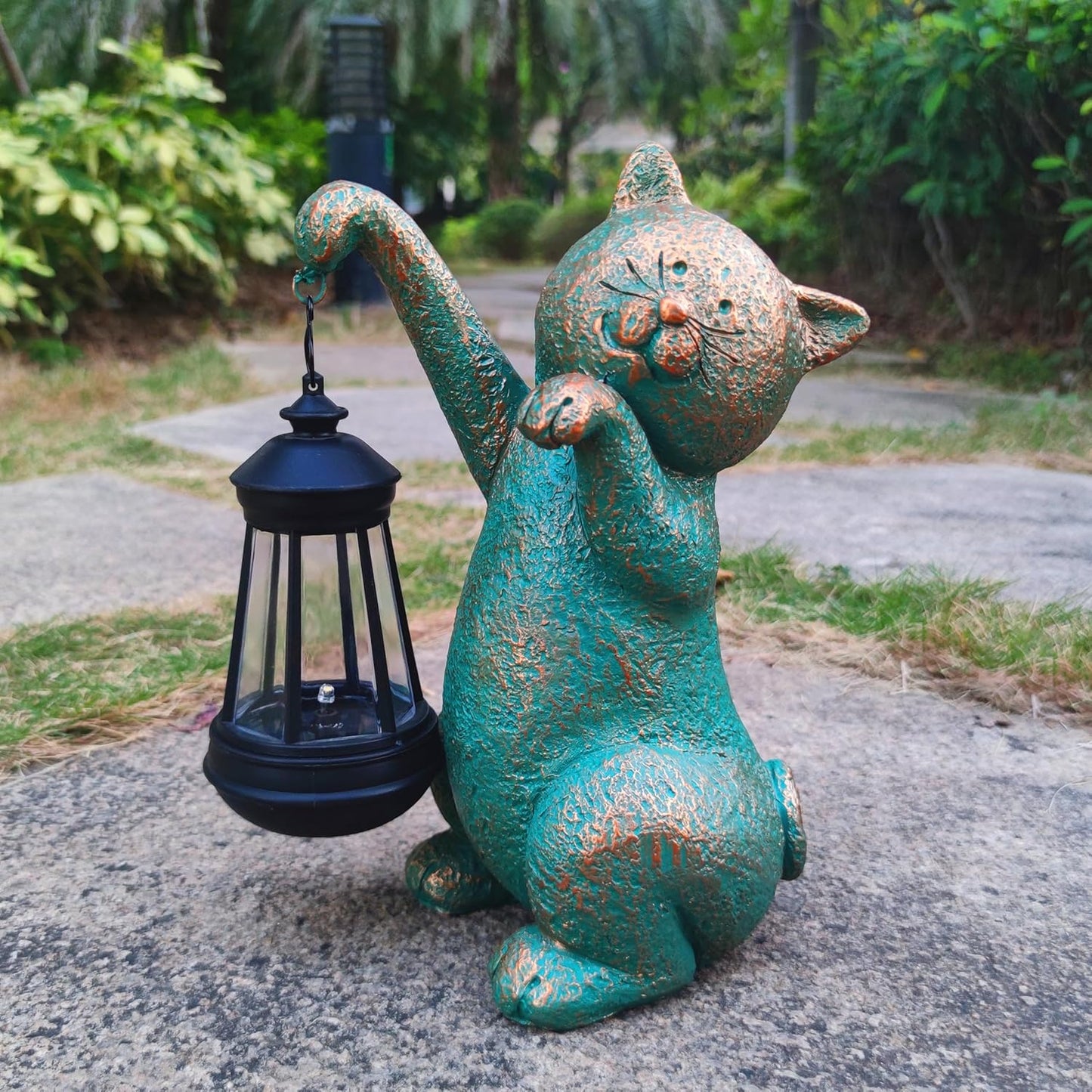 JOYBEE Garden Statues Cat with Solar Lantern Outdoor Decor-Cat Solar Figurines Lights Decorations for Patio Yard Lawn Ornaments-Gifts for Birthday Easter Housewarming