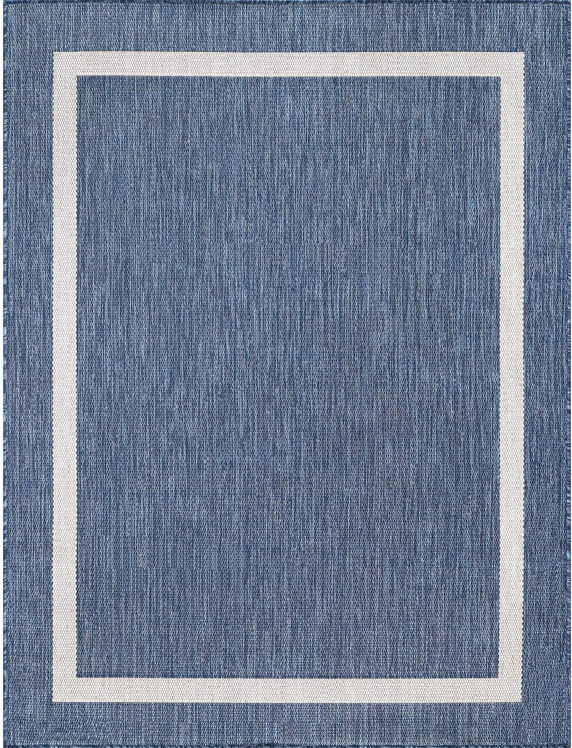 Bordered Outdoor Rug 8x10 Washable Outside Carpet for Indoor Patio Porch Waterproof Easy Cleaning Non Shedding Area Rugs Blue 8 x 10