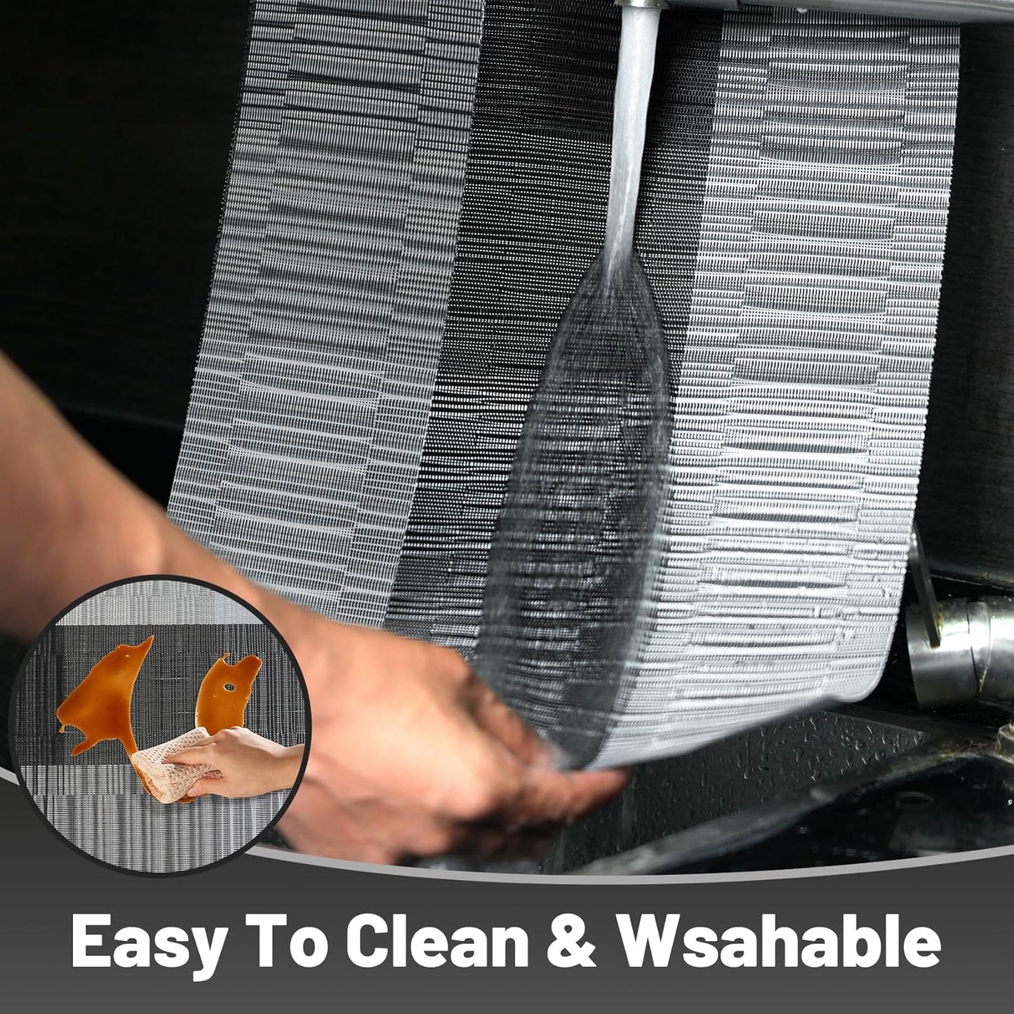 Placemats Set of 8,Non-Slip PVC Weave Table Mats Easy to Clean,Heat Resistant Place Mats for Kitchen Dining Table Decoration Indoor Outdoor,Black Gray