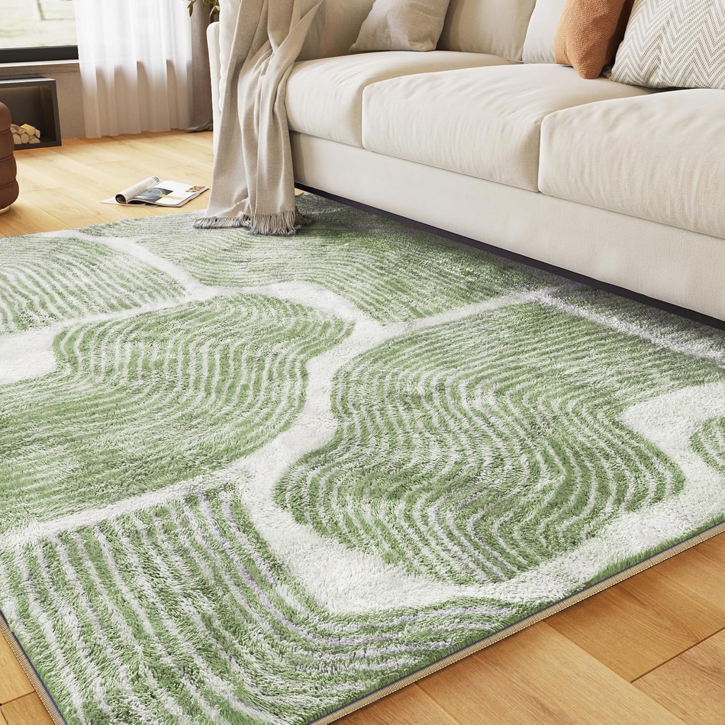 Zen Garden Area Rug - Ultra Soft Area Rug 4x6, Non Slip, Stain Resistant Living Room Rug, Washable Area Rugs for Living Room, Rugs for Bedroom (Green, 4x6)